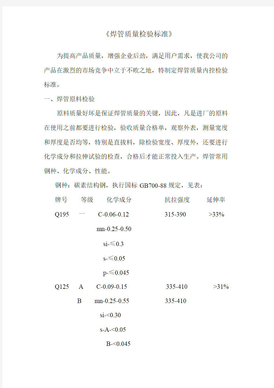 焊管质量检验标准