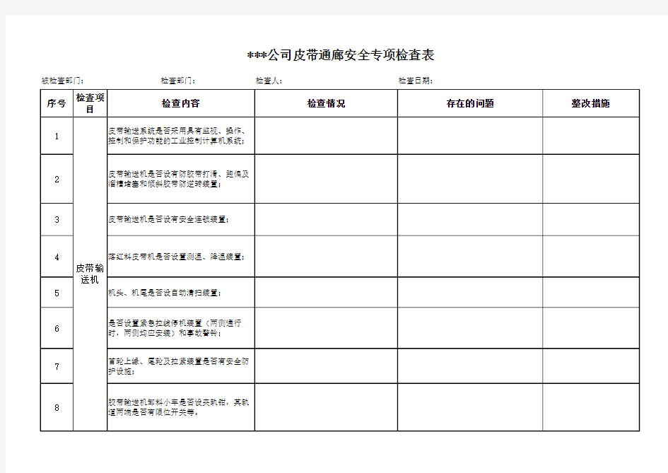 皮带通廊安全专项检查表