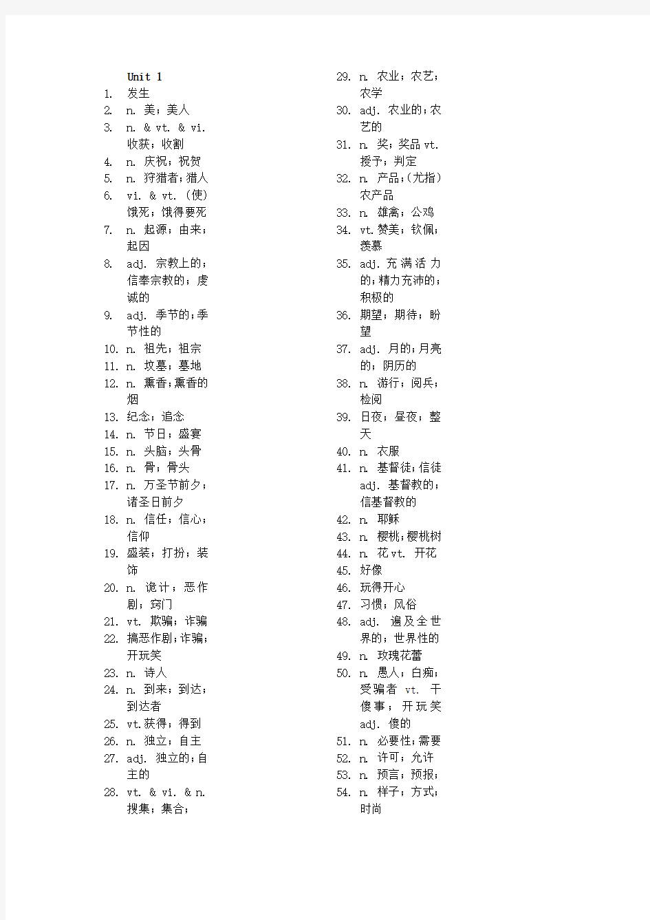 新课标高中英语必修三单词表