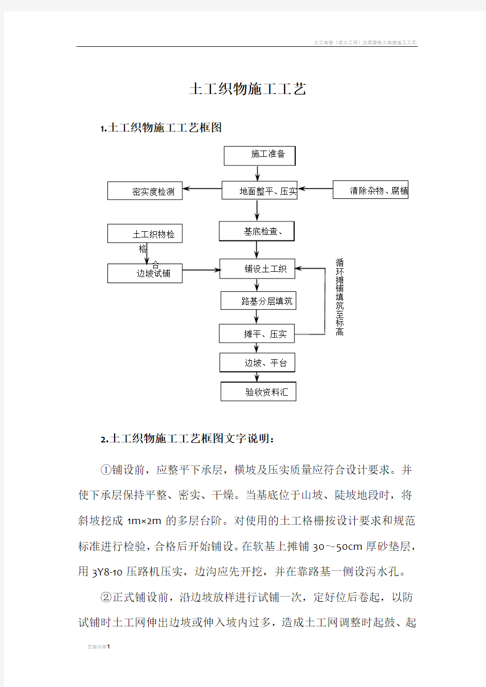 土工织物施工工艺框图及说明