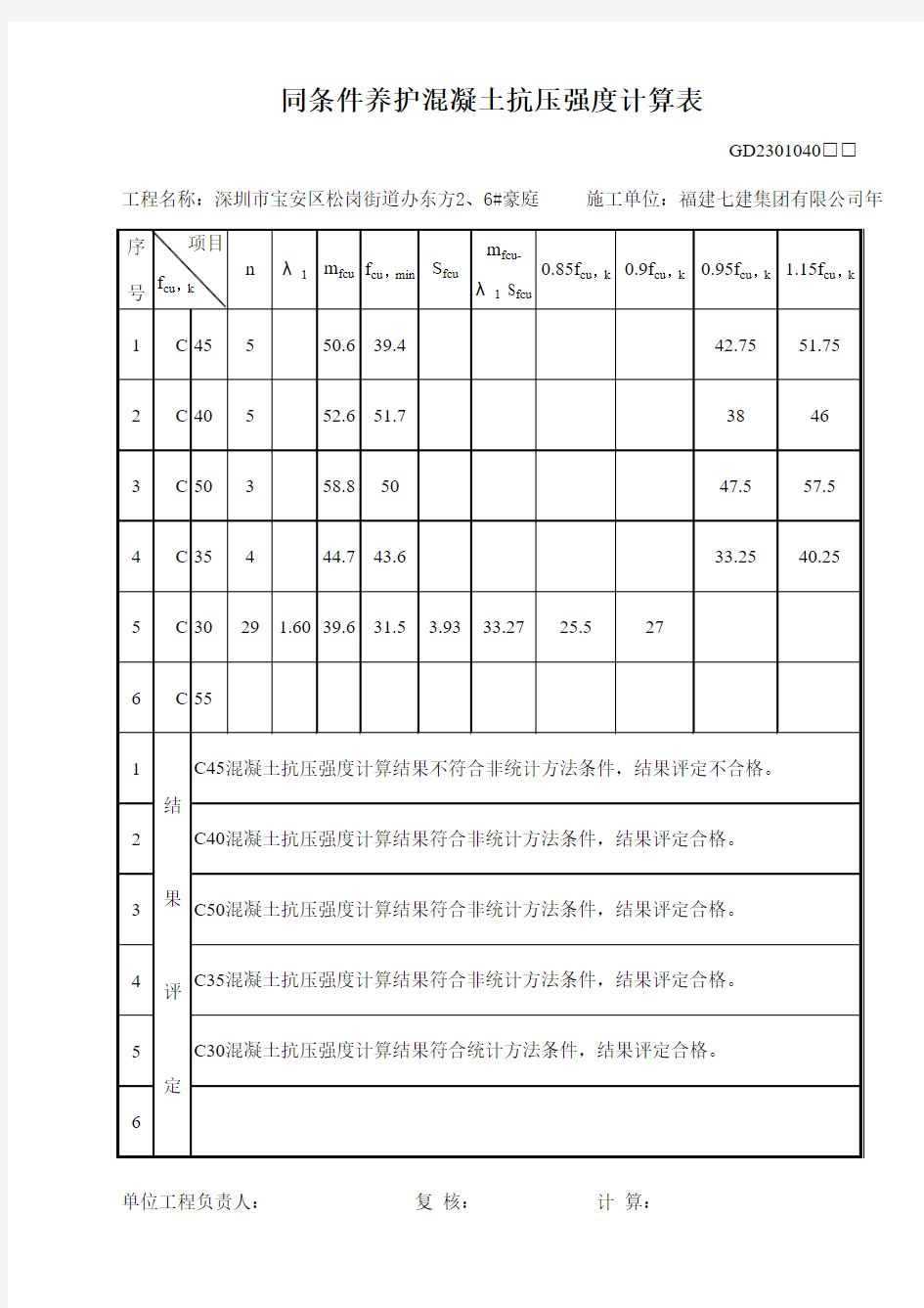 混凝土抗压强度计算表(自动算量)