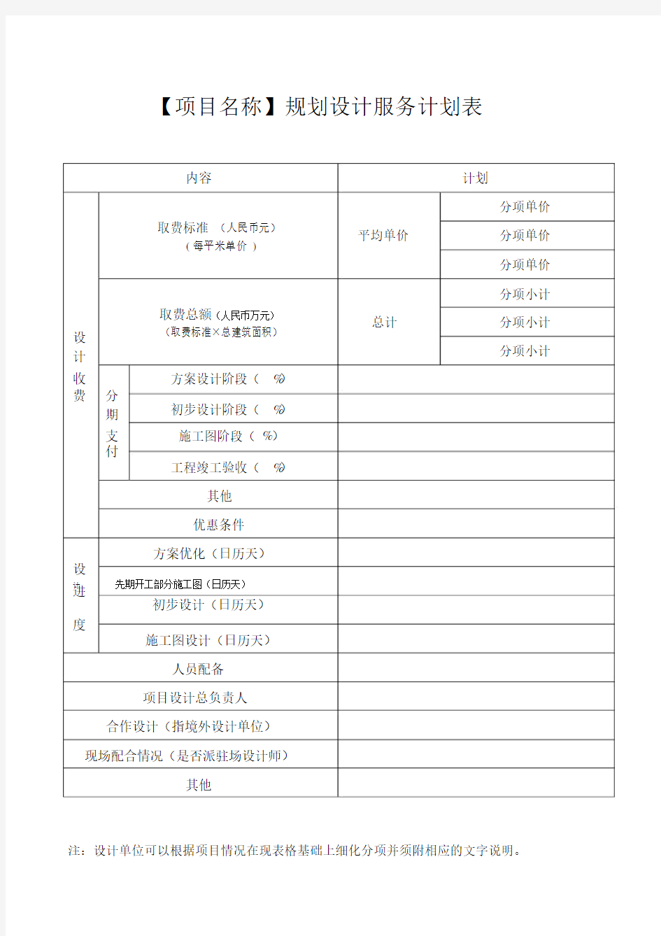 规划设计服务计划规划方案表.doc