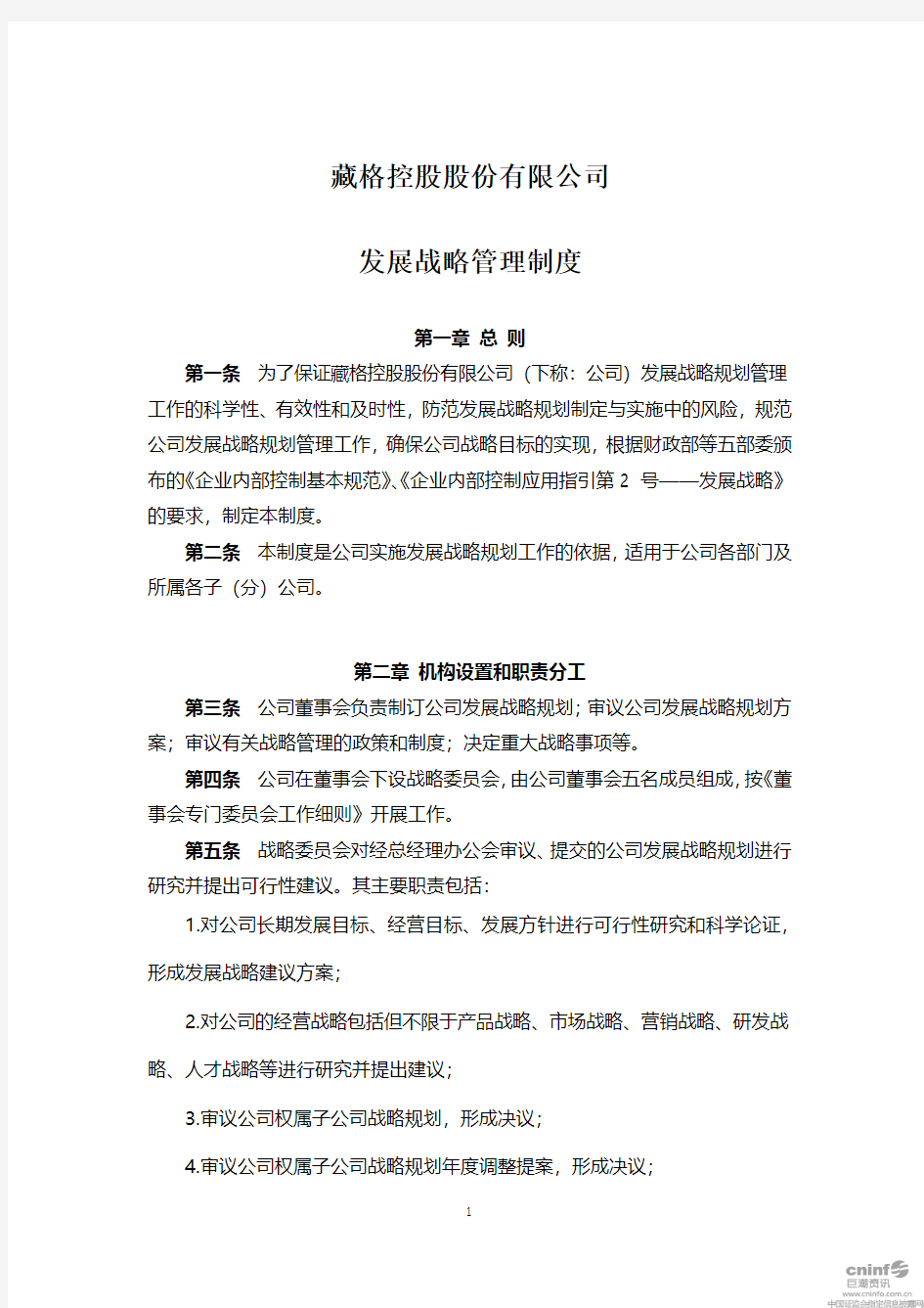 藏格控股股份有限公司发展战略管理制度