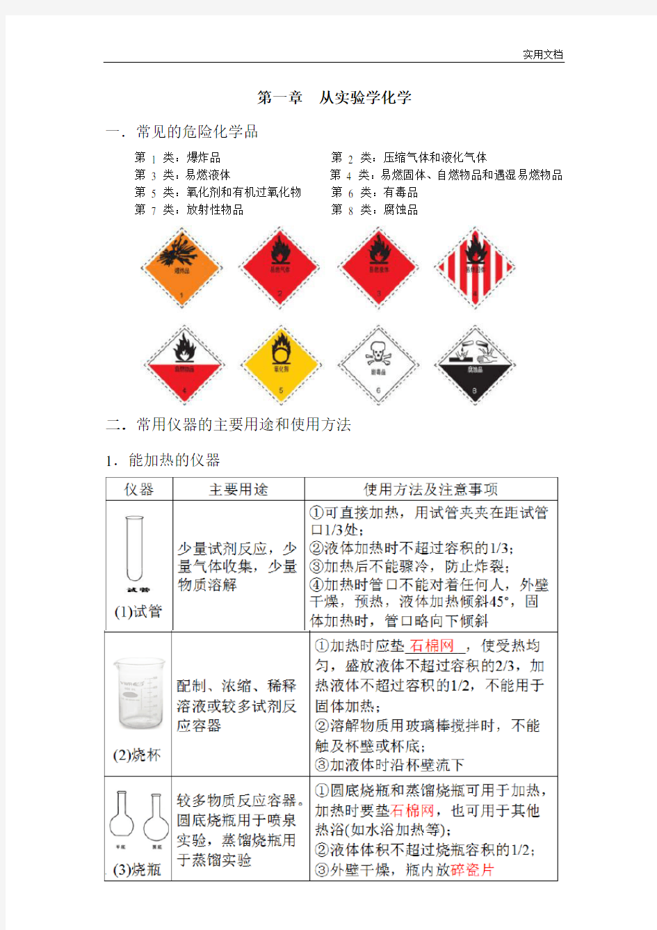 化学实验基本方法(知识点总结)