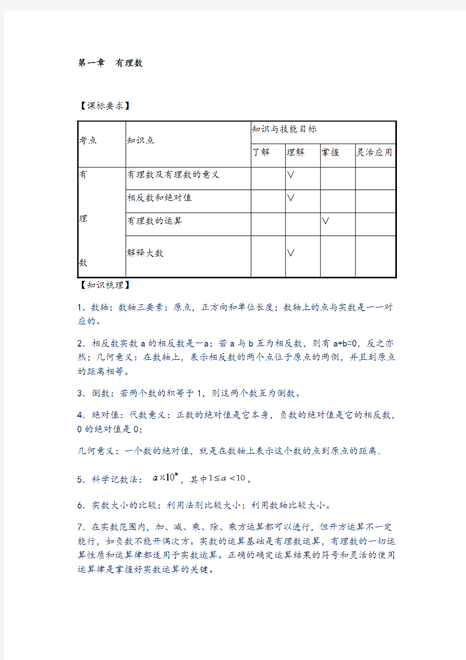 人教版七年级上册数学单元测试题及答案