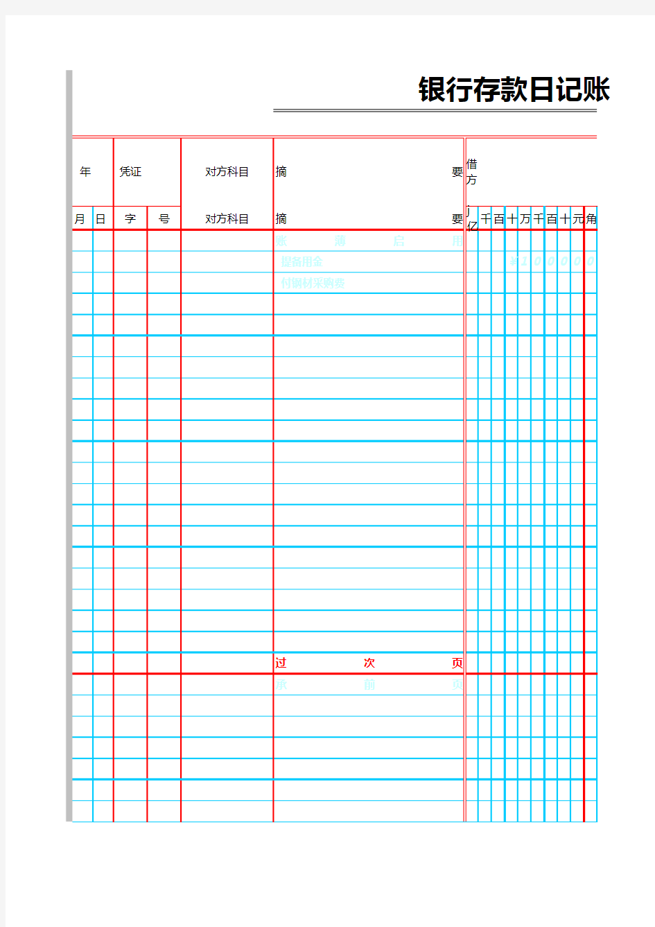 银行存款日记账模版