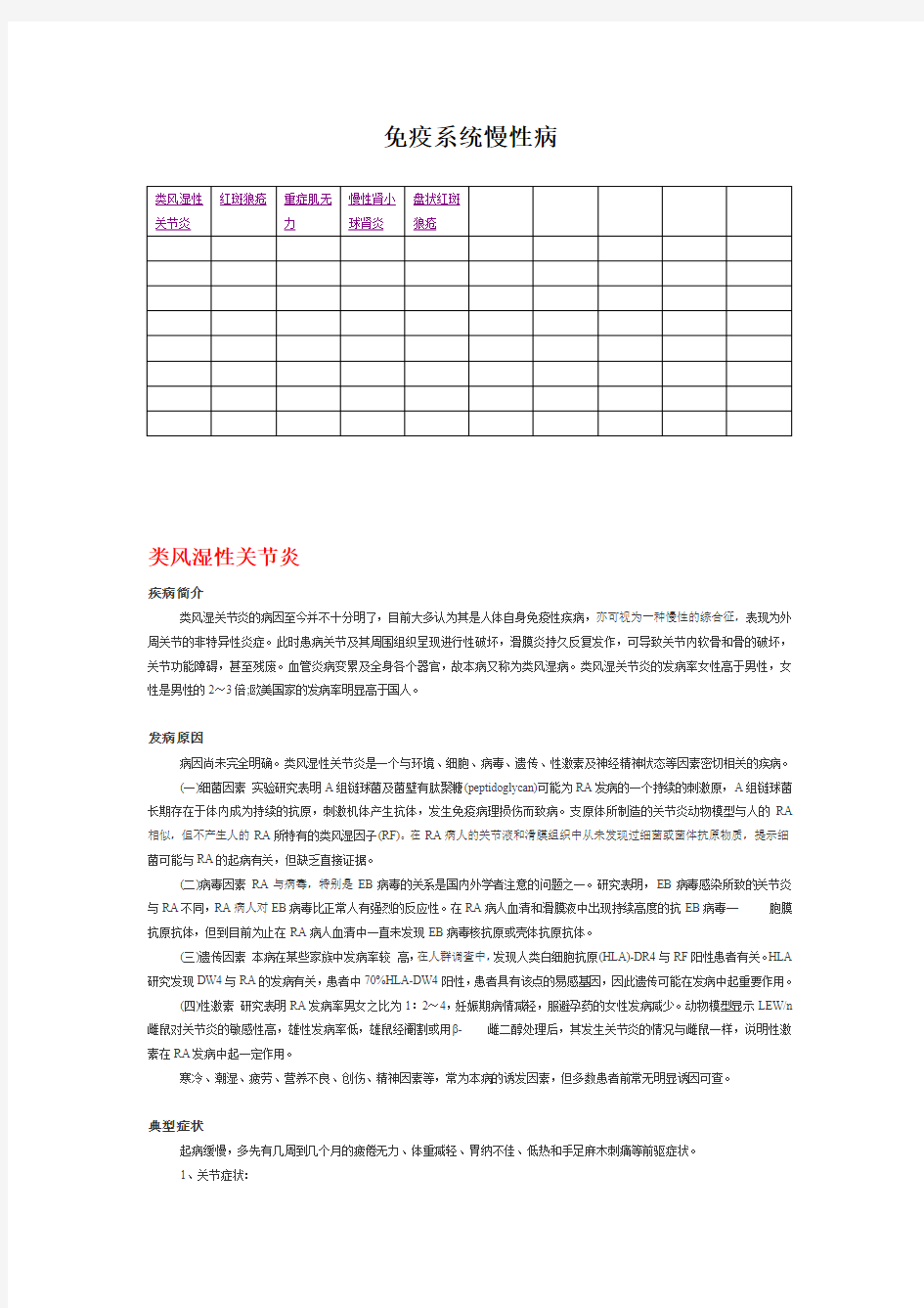 免疫系统慢性病