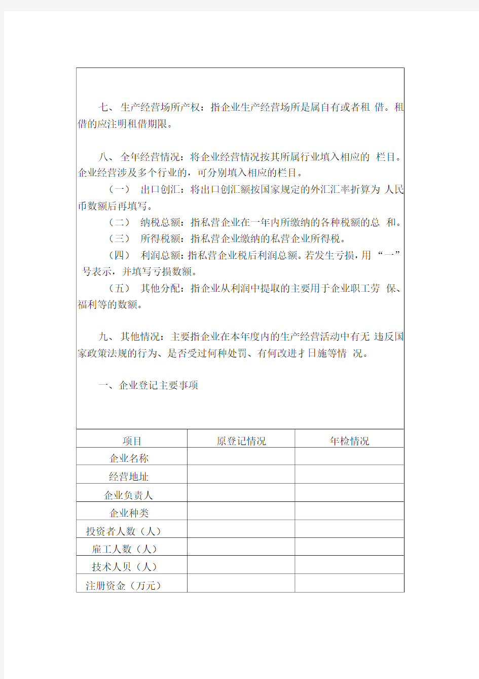 私营企业年检报告书