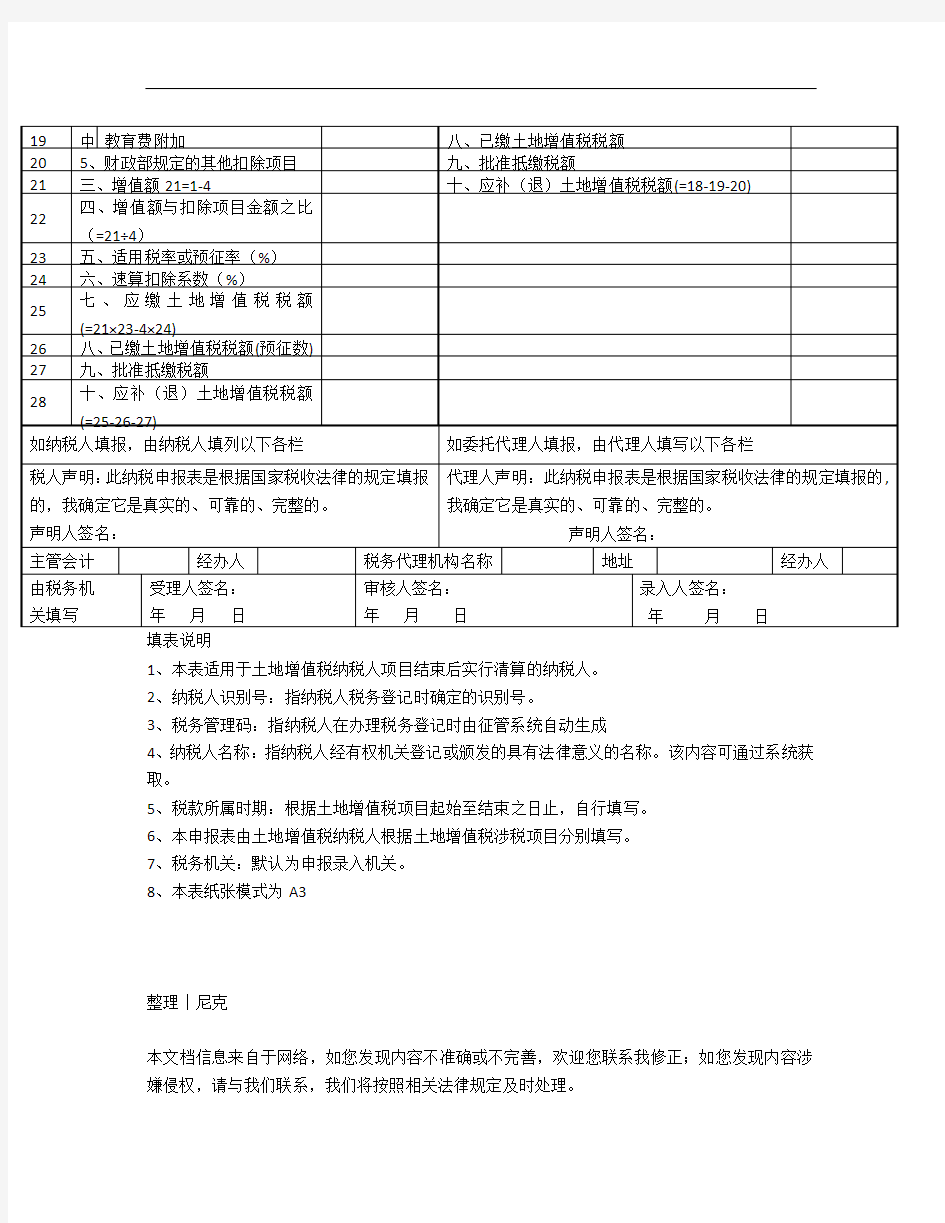 整理土地增值税清算申报表及附表