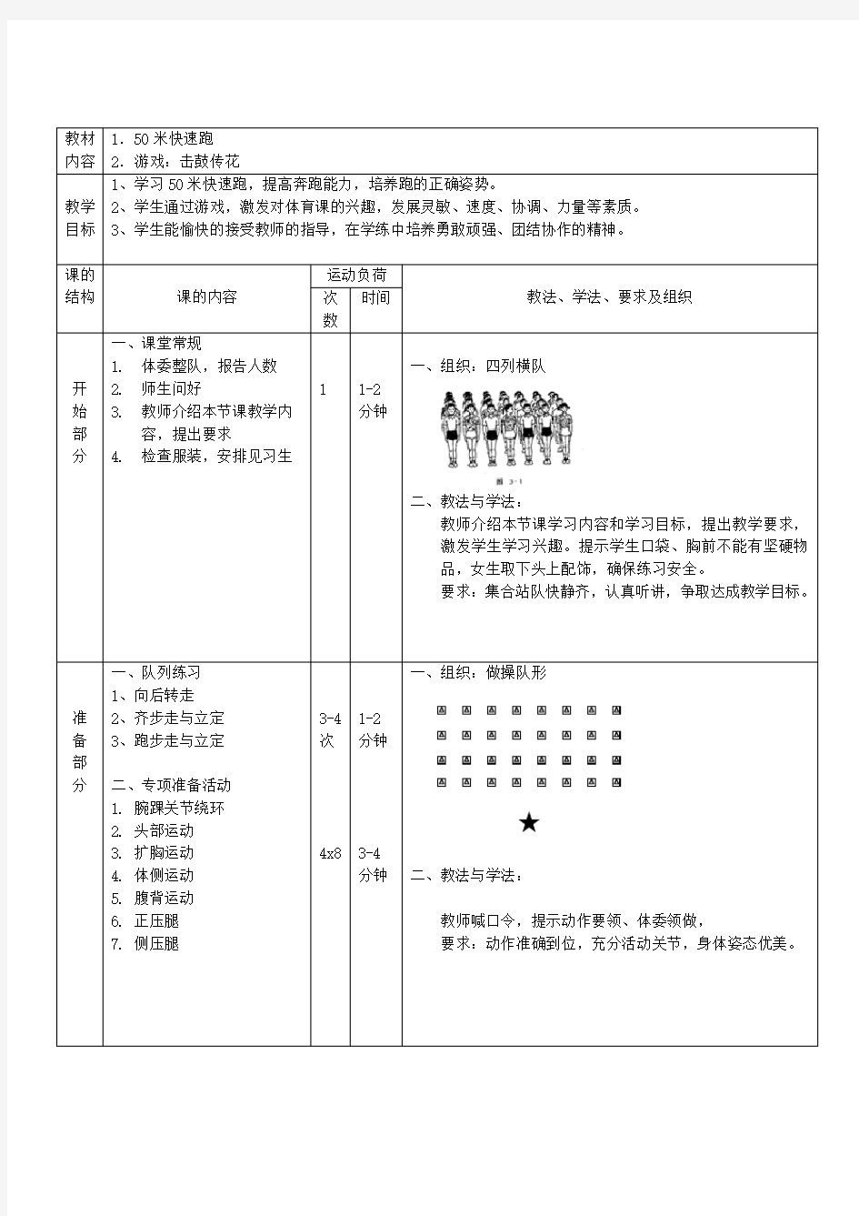 小学体育课50米快速跑教案复习过程