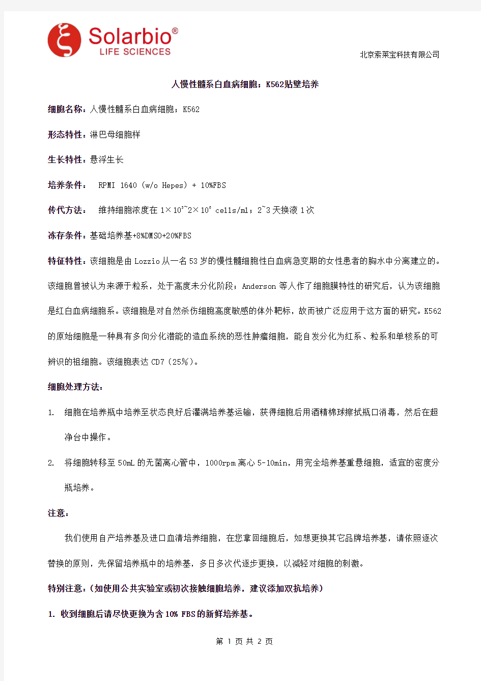 人慢性髓系白血病细胞;K562贴壁培养