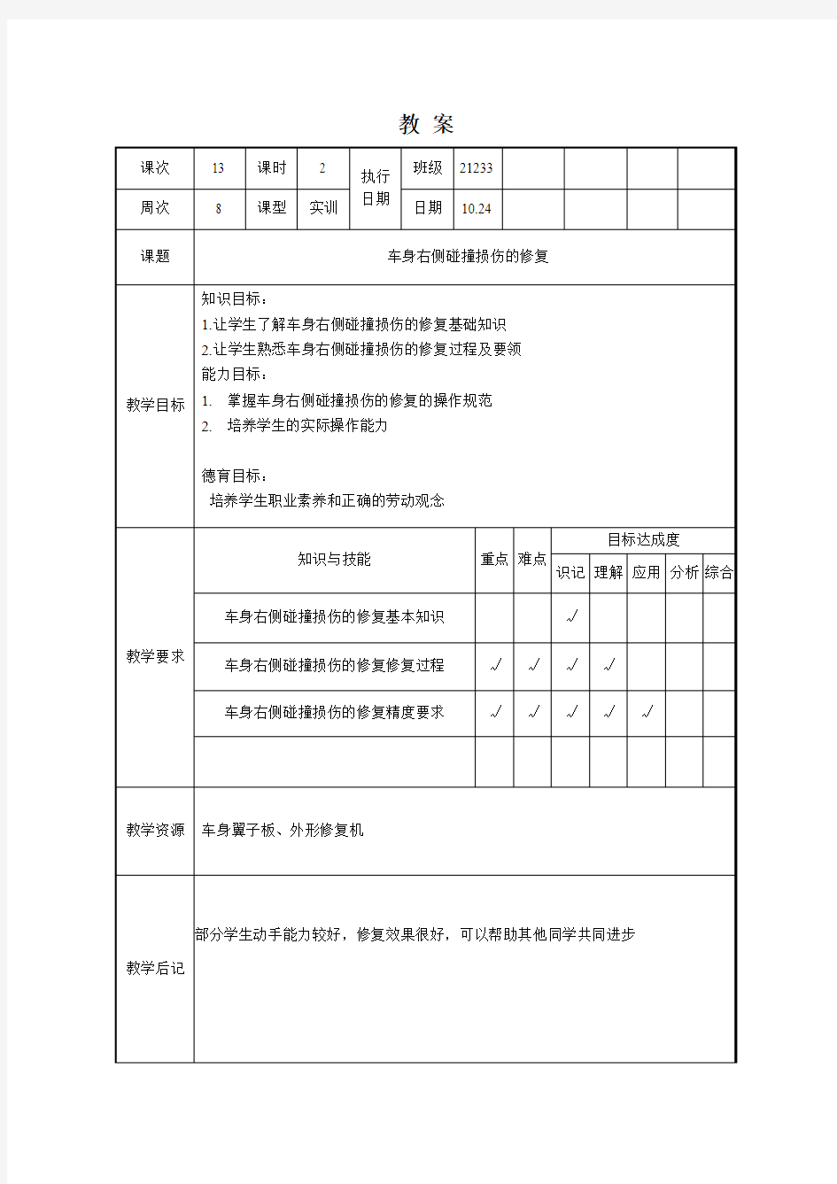 汽车维修钣金工教案8.2