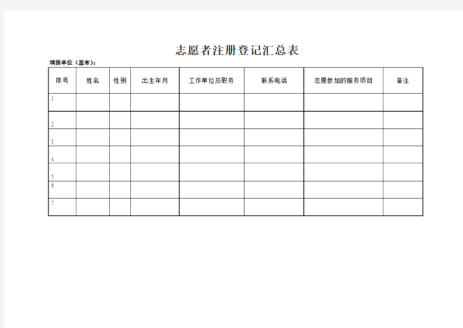 志愿者注册登记汇总表