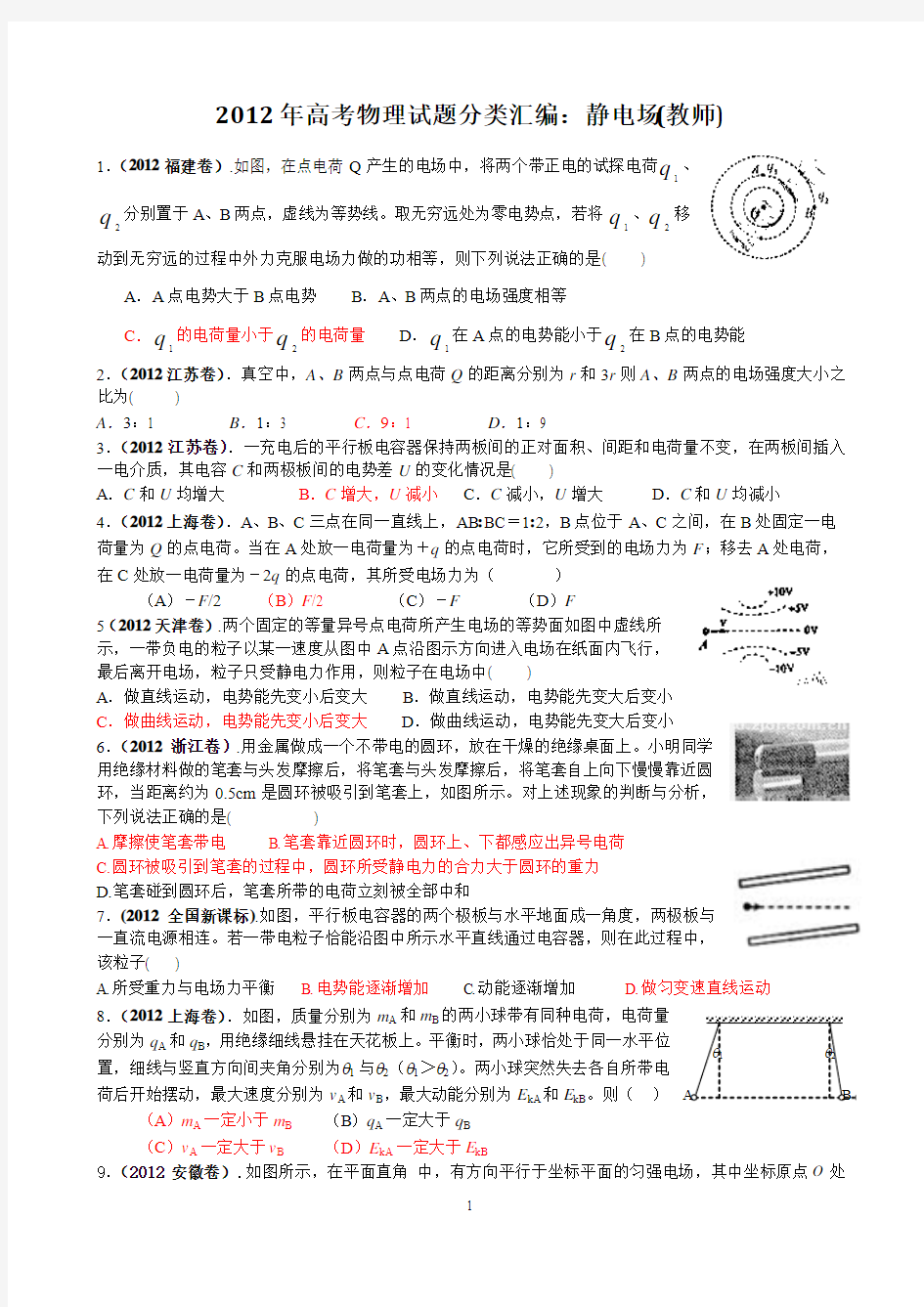 2012年高考物理试题分类汇编