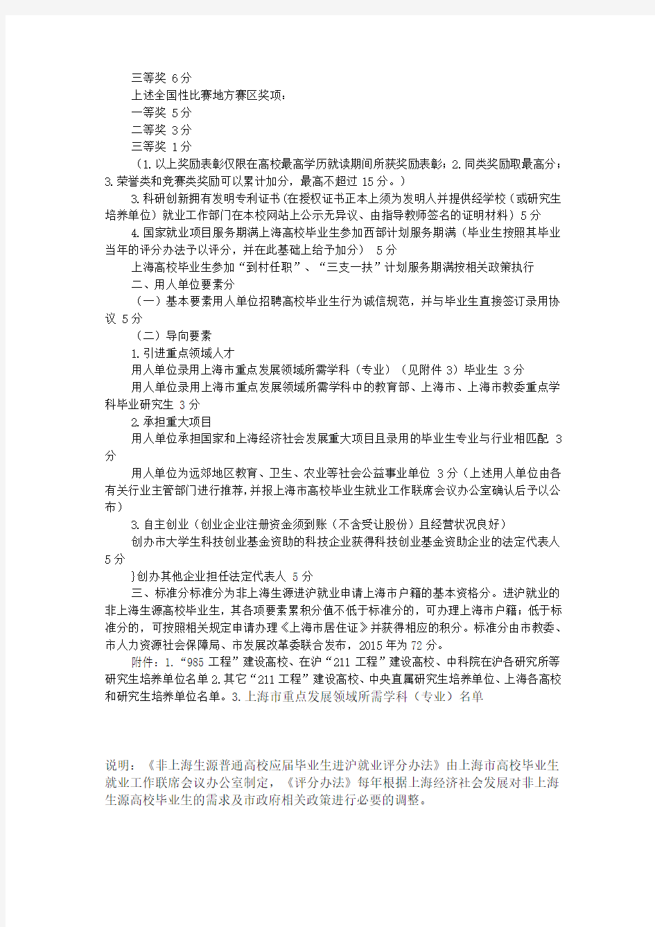 2、2015年应届生落户上海评分细则