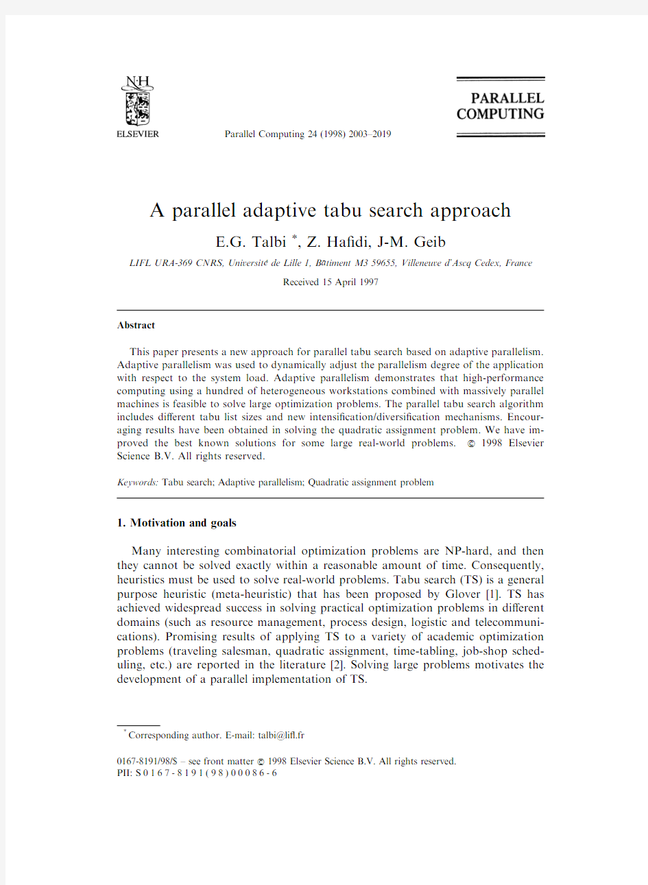 A parallel adaptive tabu search approach