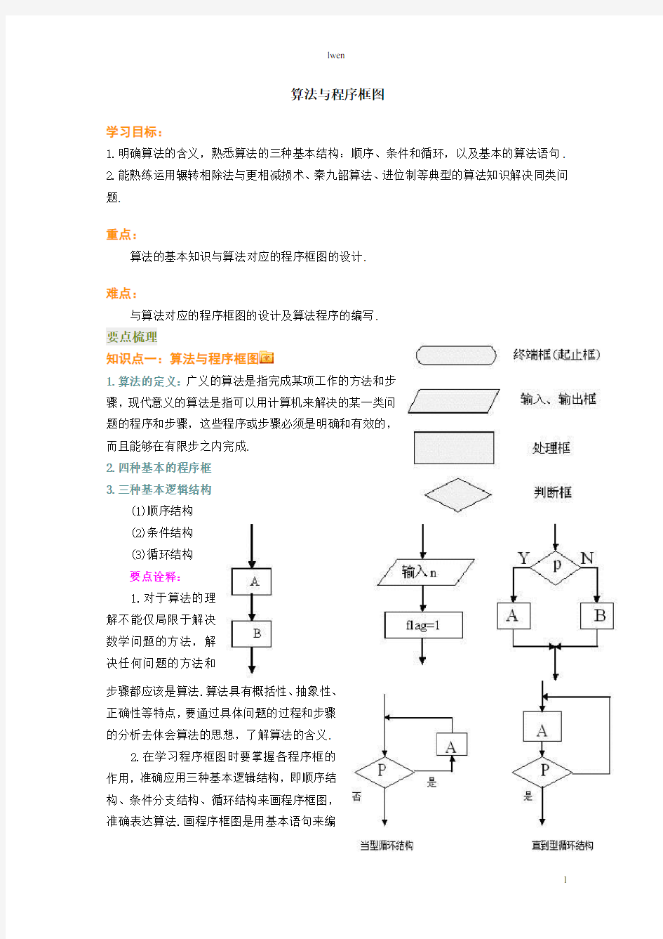 算法与程序框图复习教案1