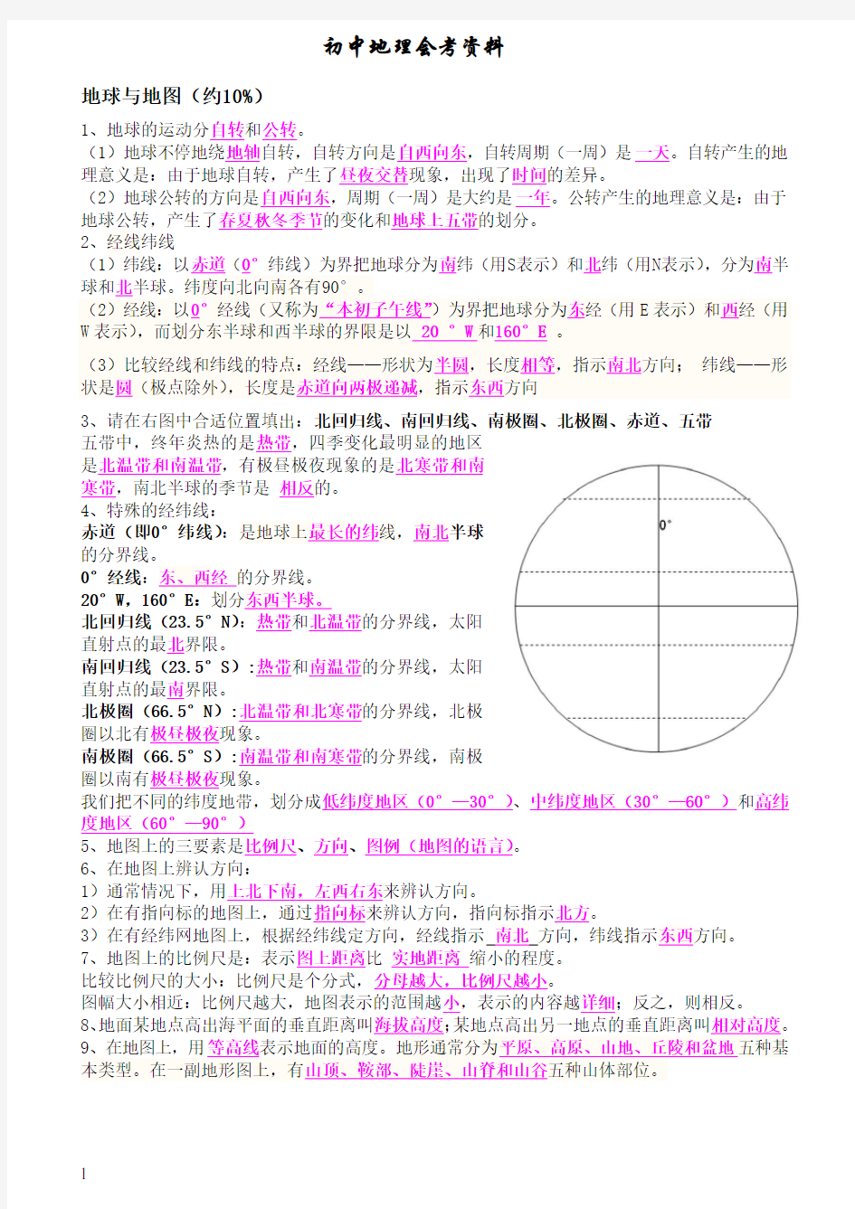 初中地理会考复习资料