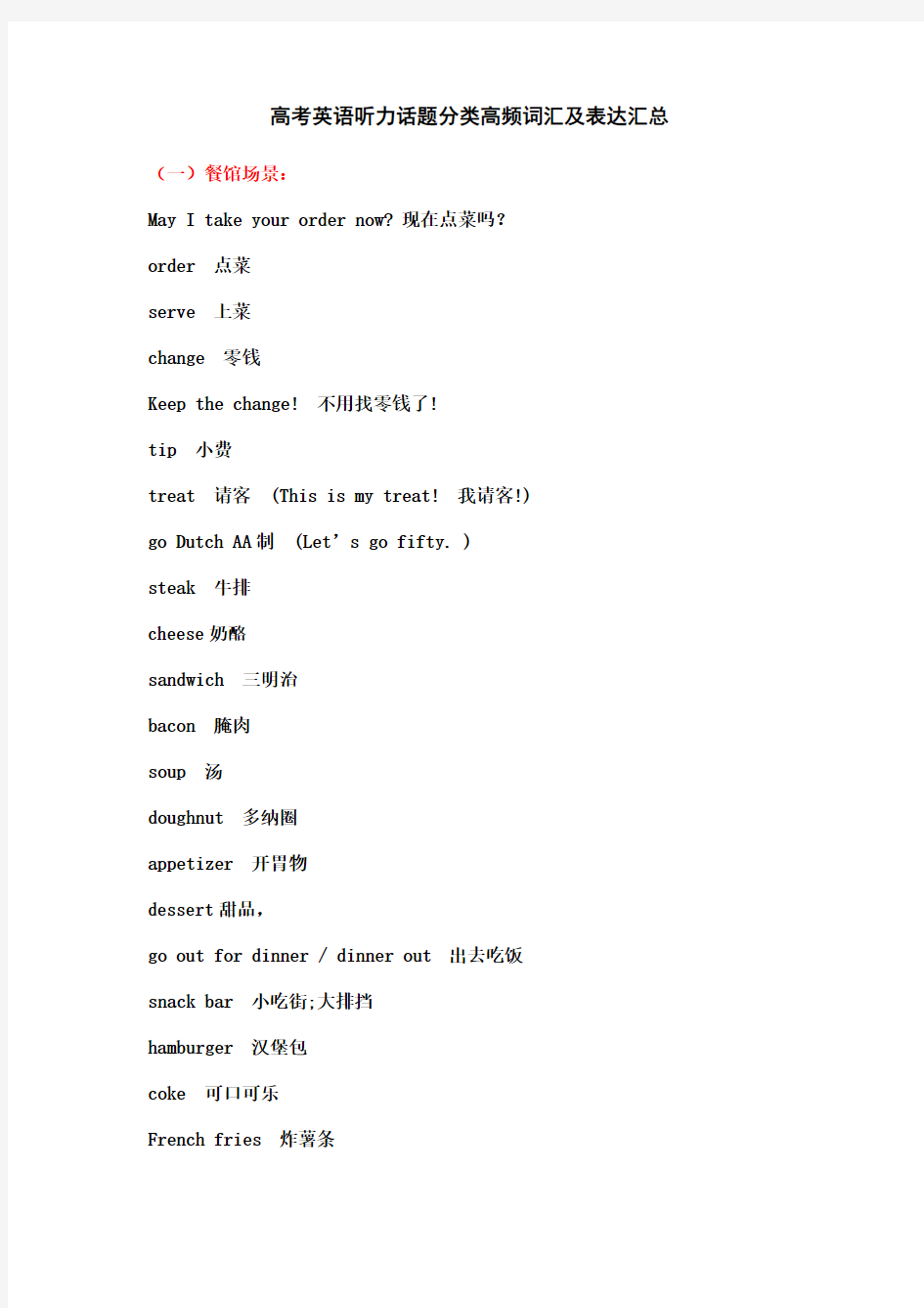 (完整版)2018年高考英语听力专项词汇