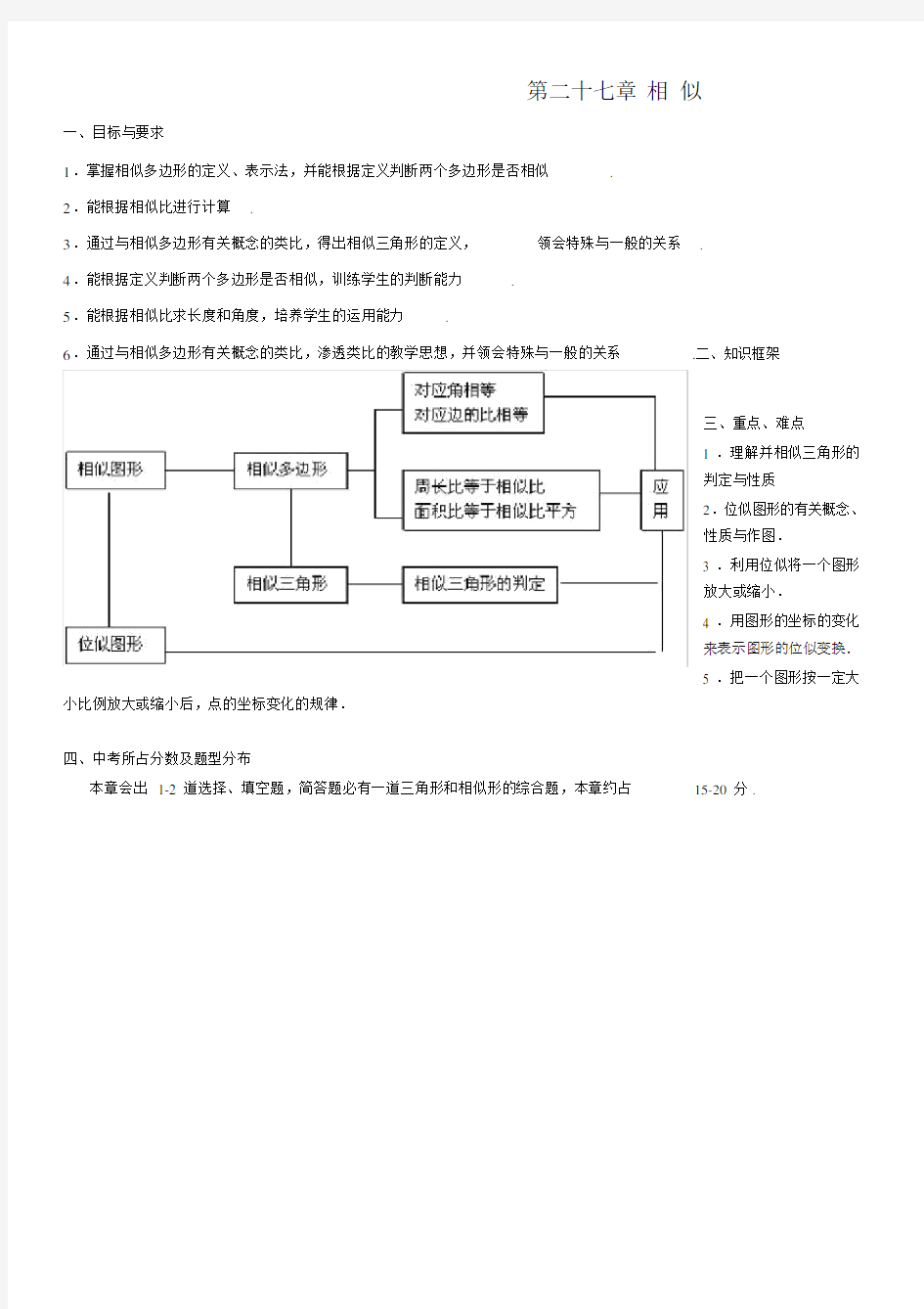 人教版本初中数学第二十七章相似学习知识点.doc