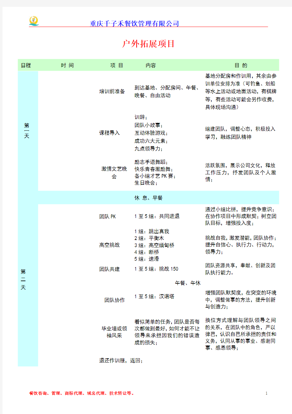 户外拓展训练基地项目策划方案