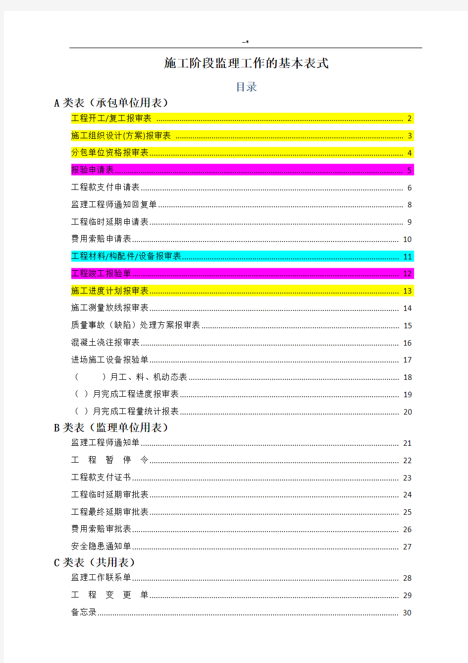 项目工程报验表格样板(全版)