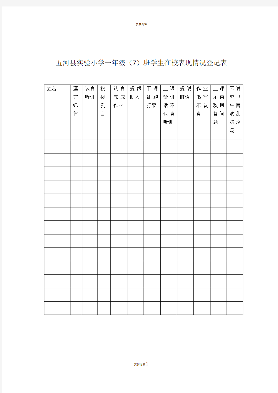 学生在校表现情况登记表