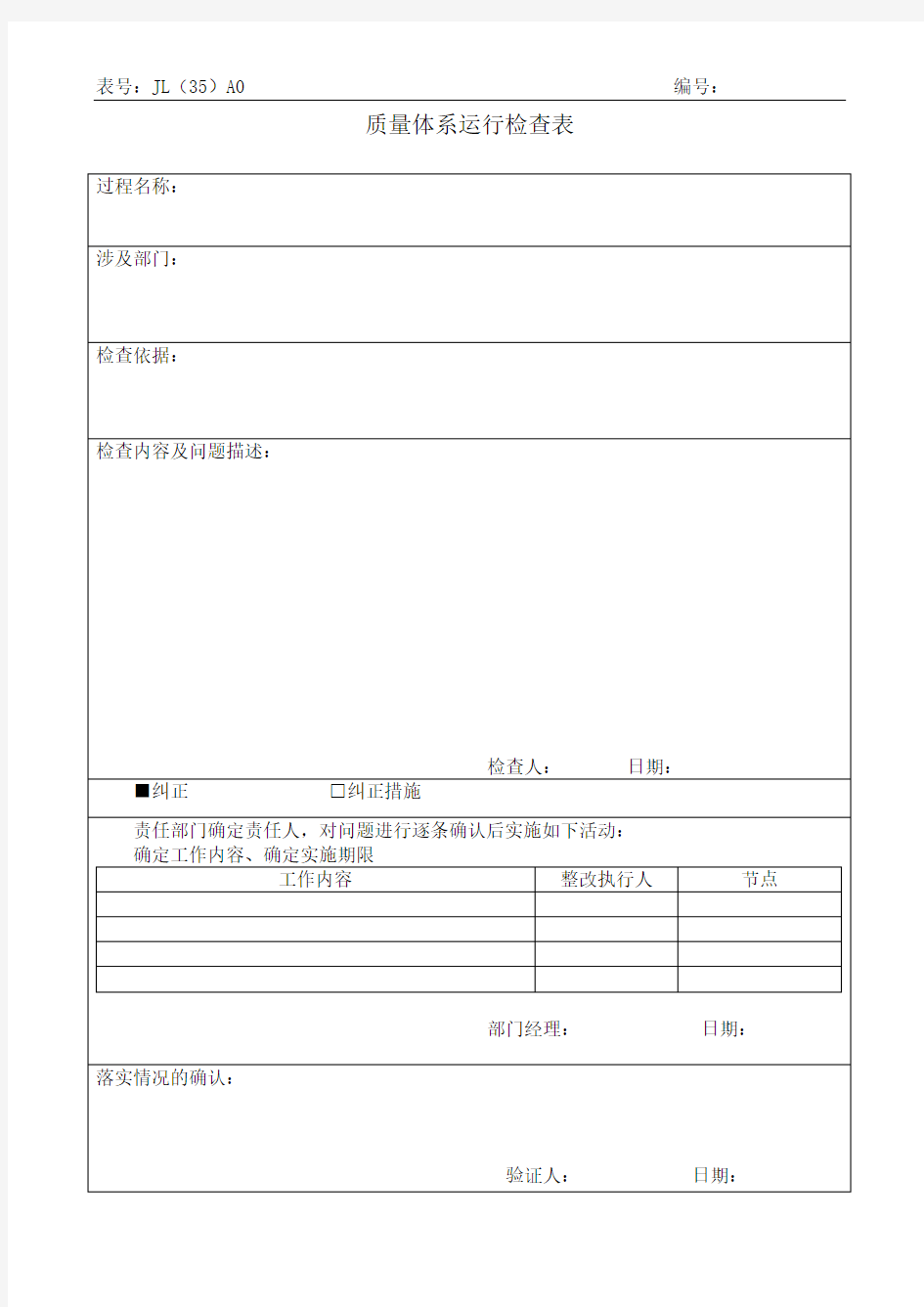 质量体系运行检查表