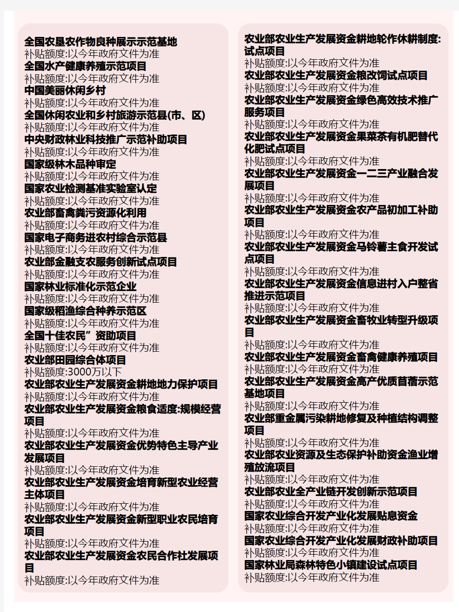 2018-2019国家农业补贴项目汇总(646)