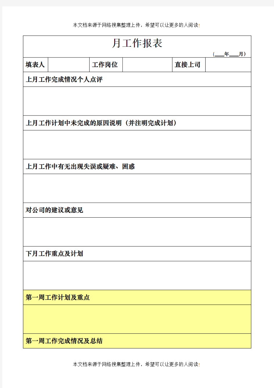 月工作计划及总结表模板(DOC格式)