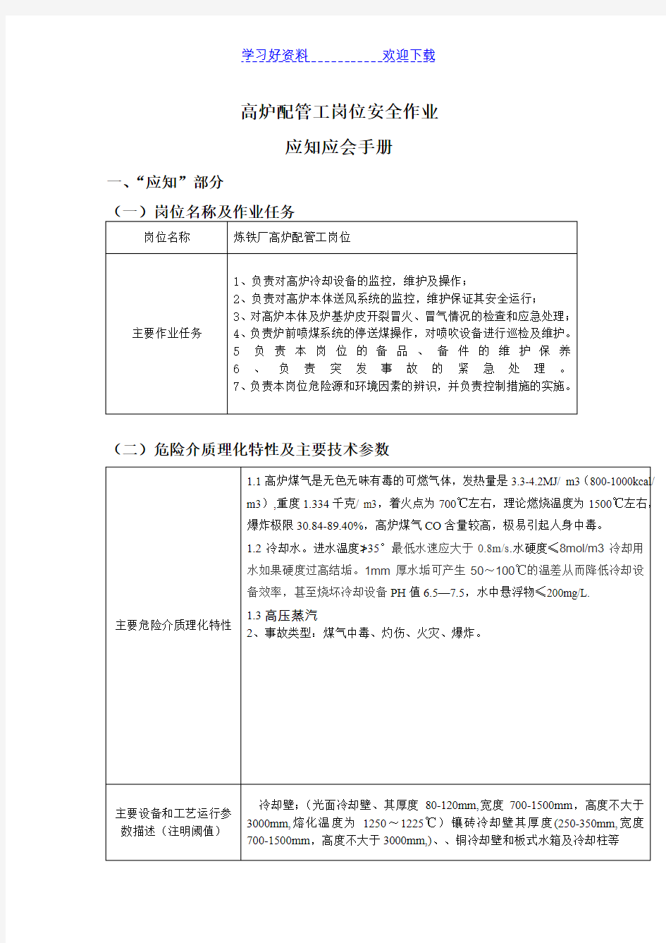 高炉 配管工岗位应知应会