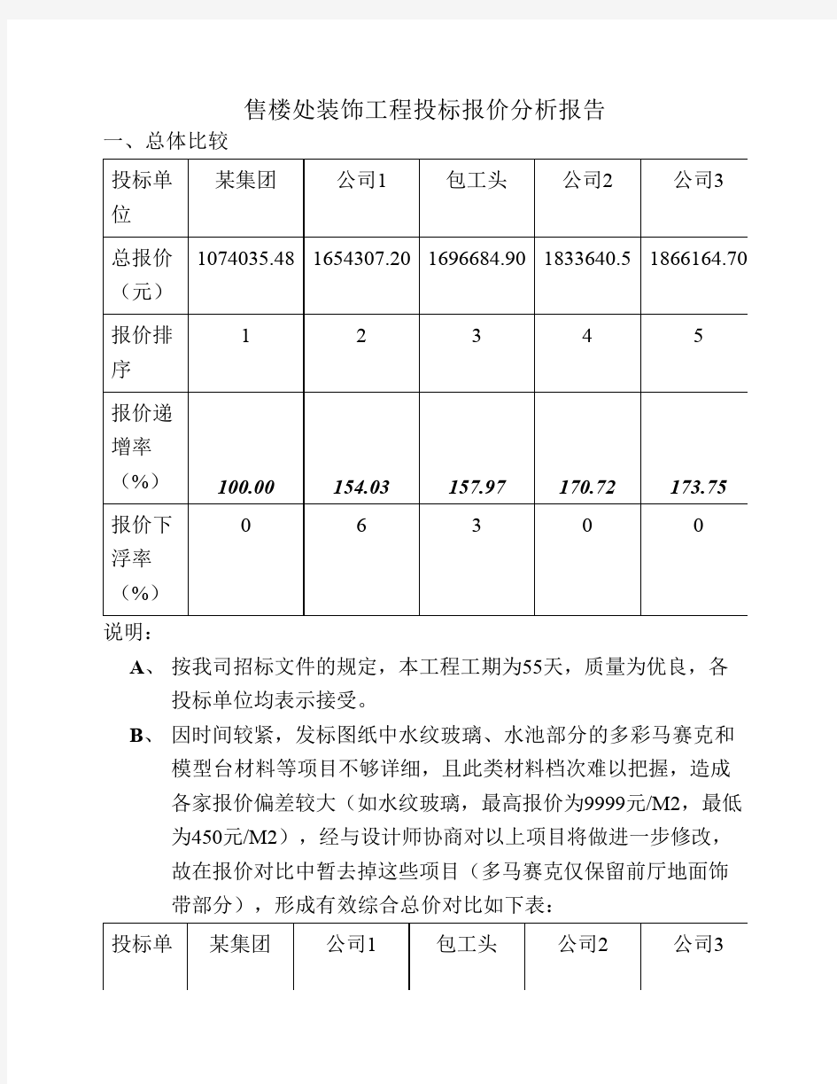 装饰工程投标报价分析报告