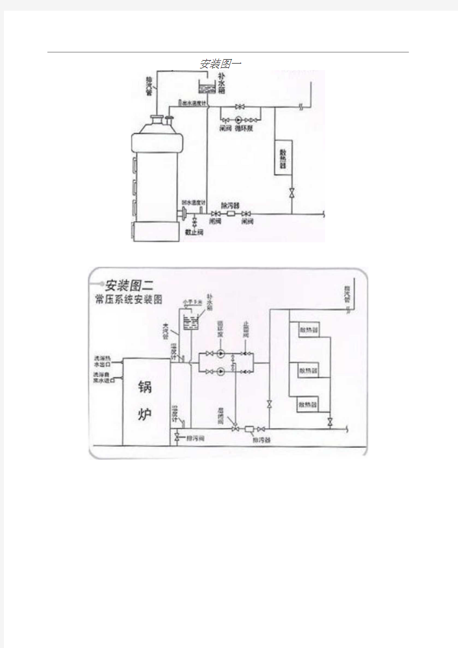 常压热水锅炉安装系统图