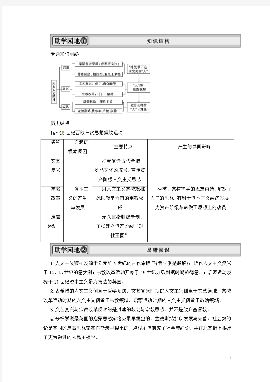 高考历史一轮复习 专题整合4精品学案 人民版必修3