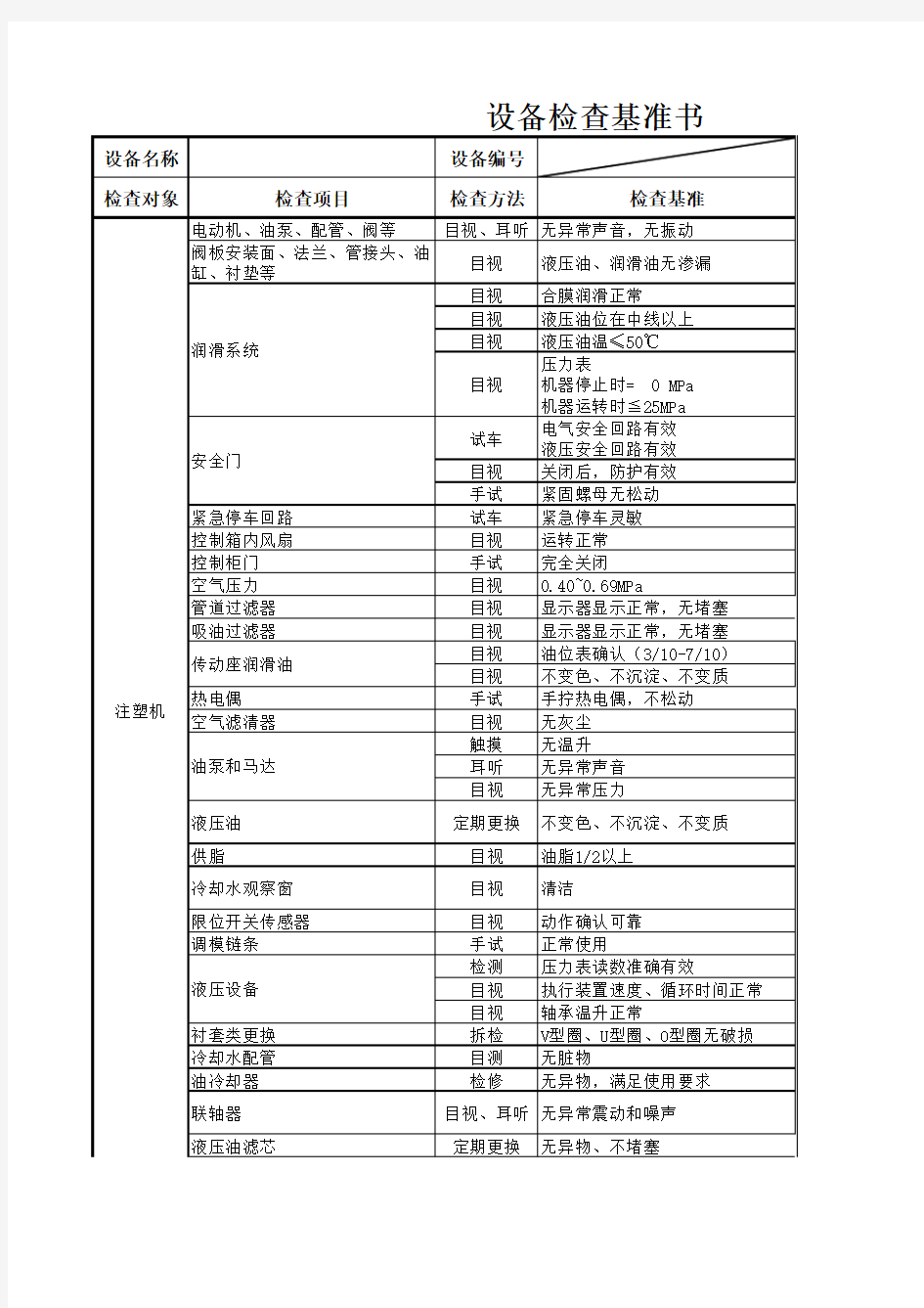 注塑机检查基准书