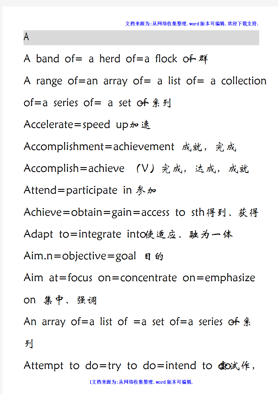 雅思写作常用近义同义词替换表50674