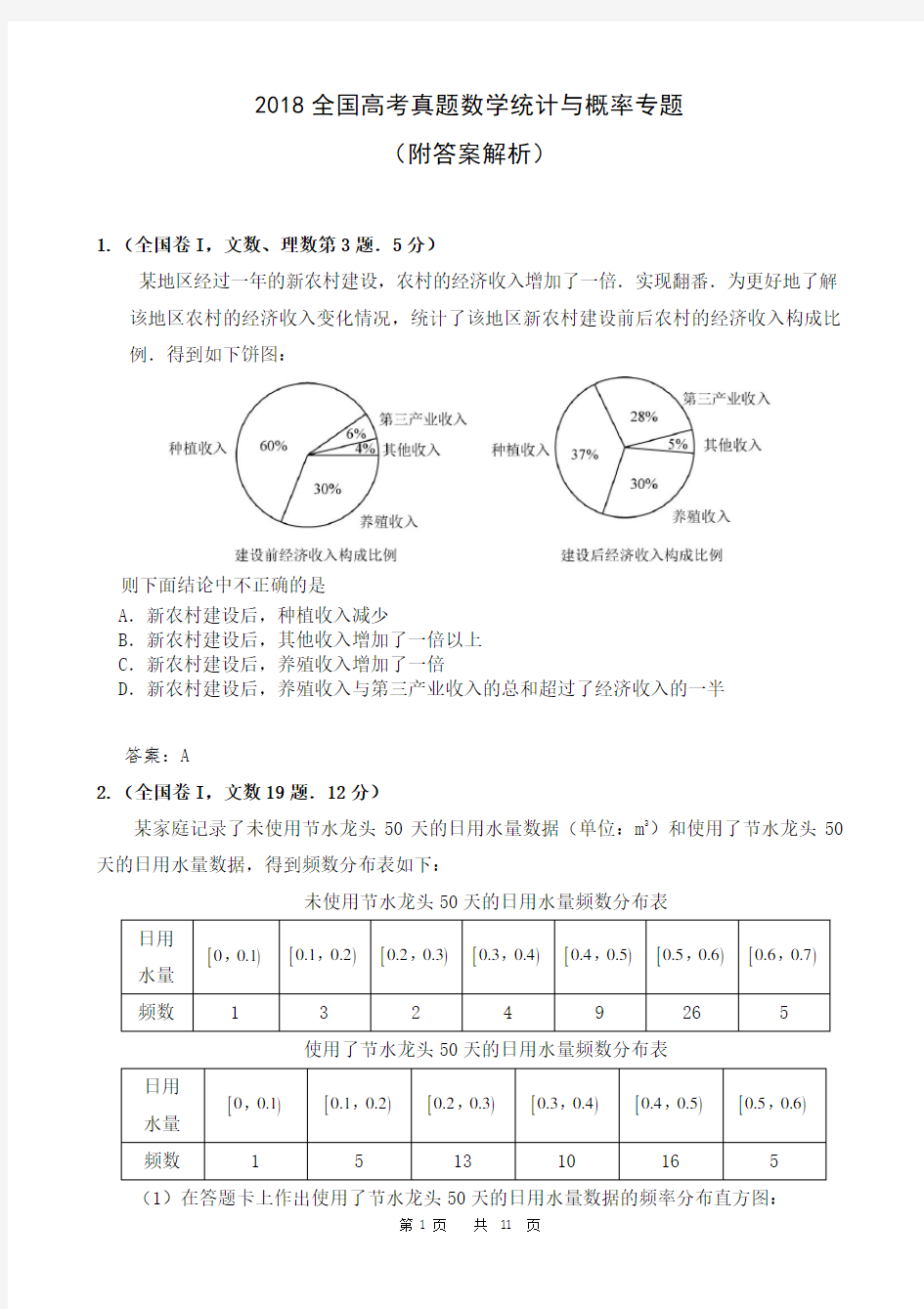 2018全国高考数学统计与概率专题(附答案解析)