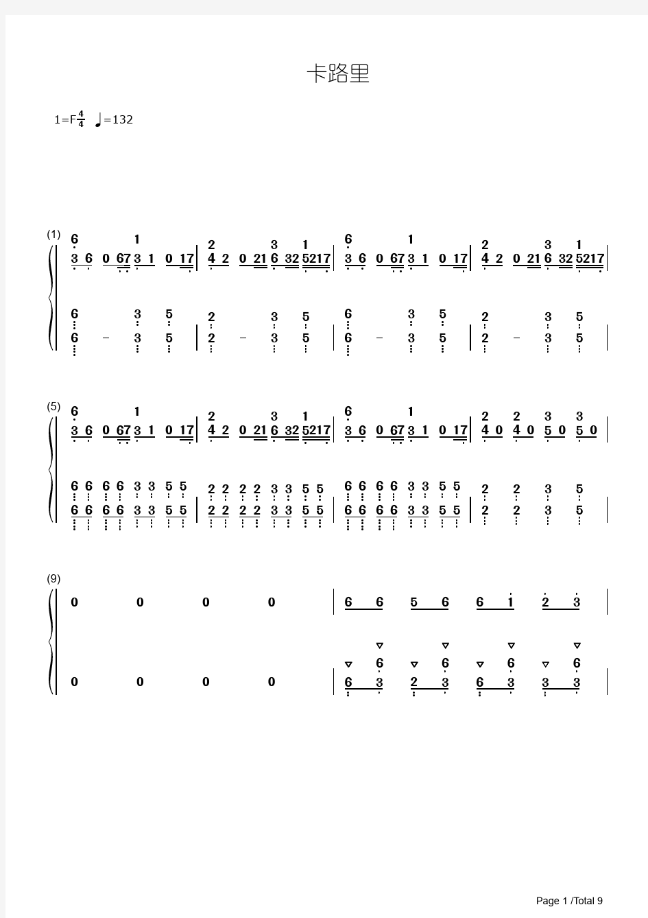 卡路里 火箭少女101 抖音歌曲 钢琴谱 双手数字简谱