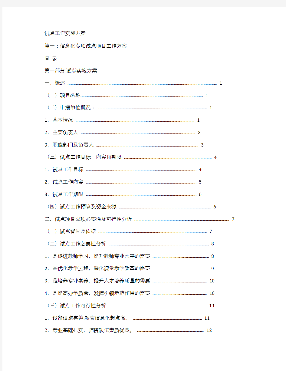 试点工作实施方案