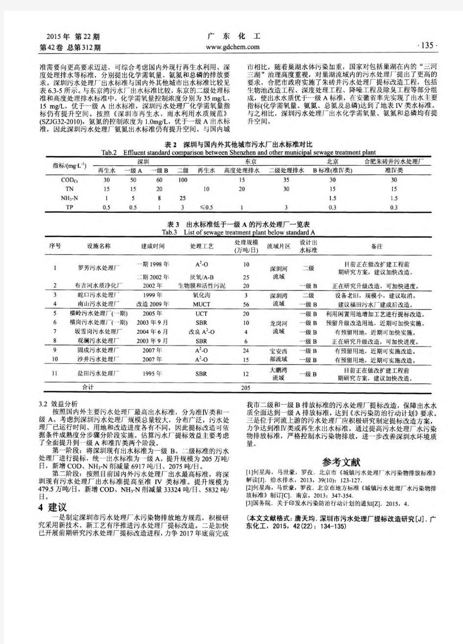 深圳市污水处理厂提标改造研究
