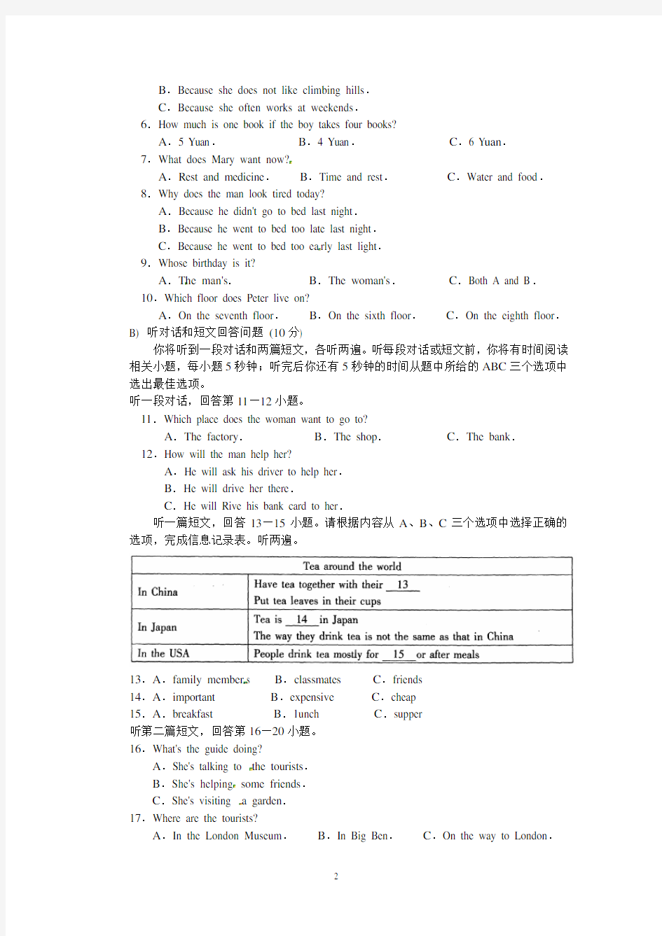 2019-2020年江苏省七年级英语下学期期末考试试卷