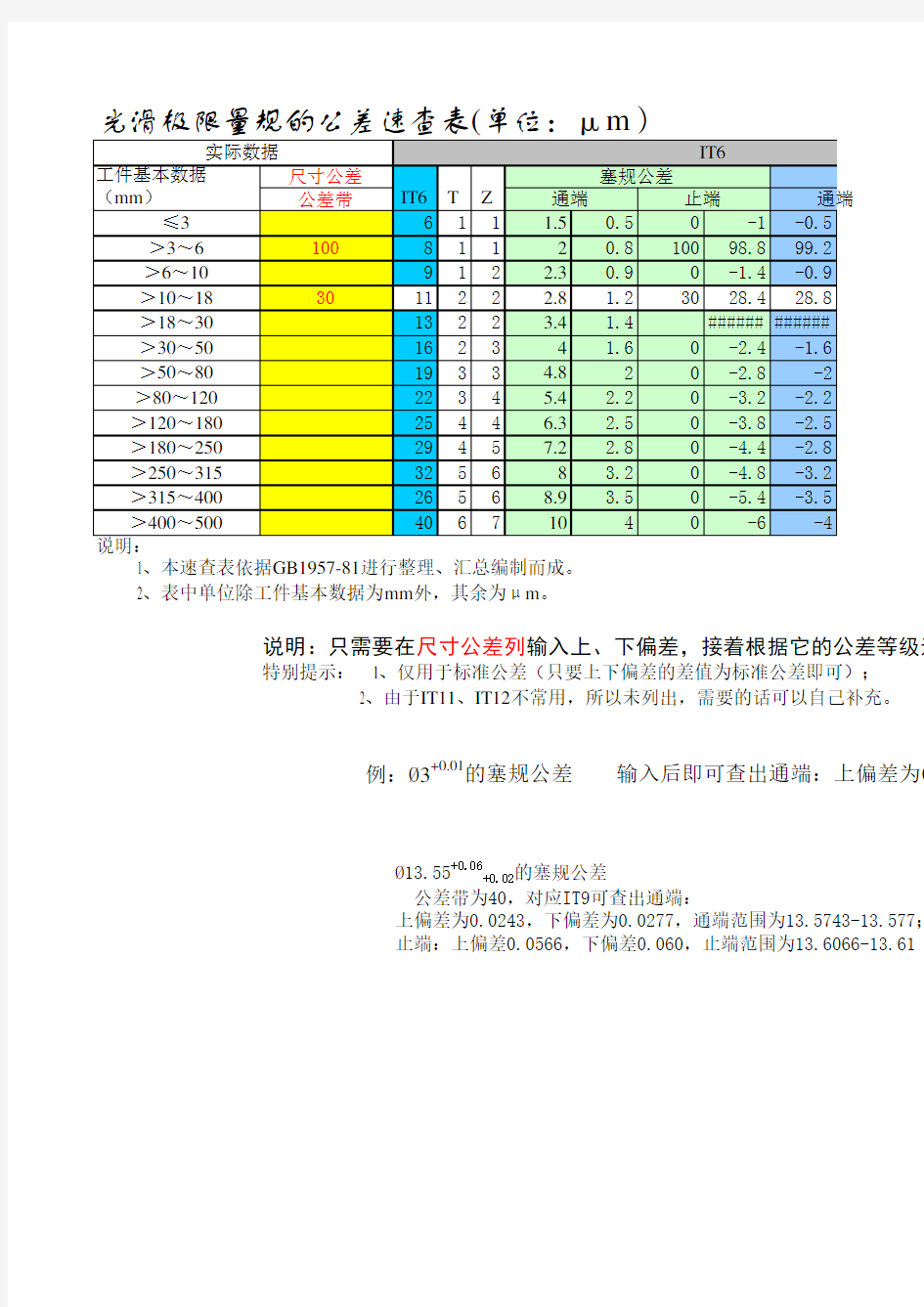 光滑极限量规公差速查表 内含公式 