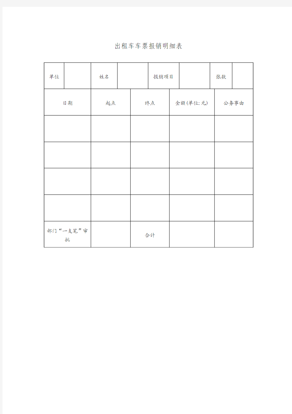 出租车发票报销明细