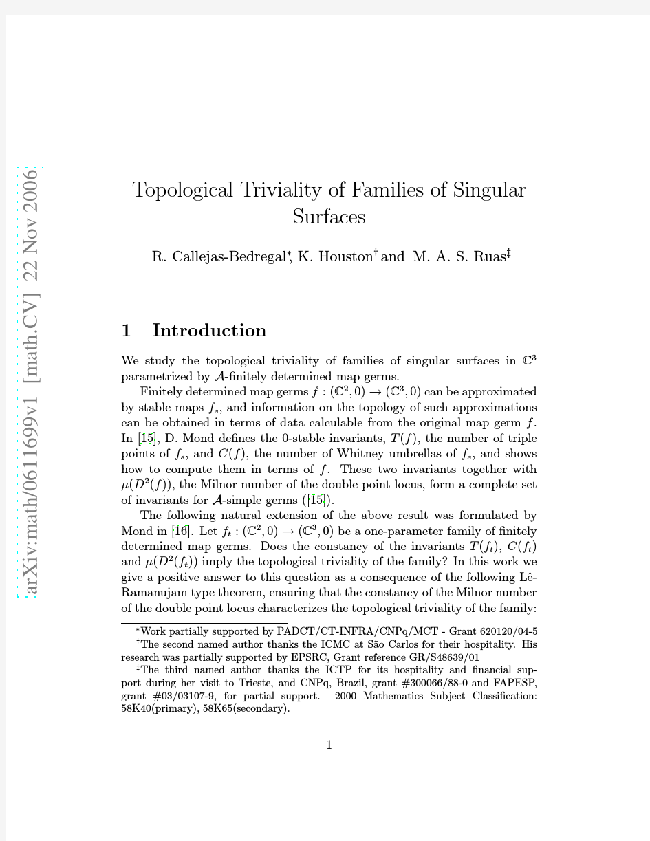 Topological Triviality of Families of Singular Surfaces