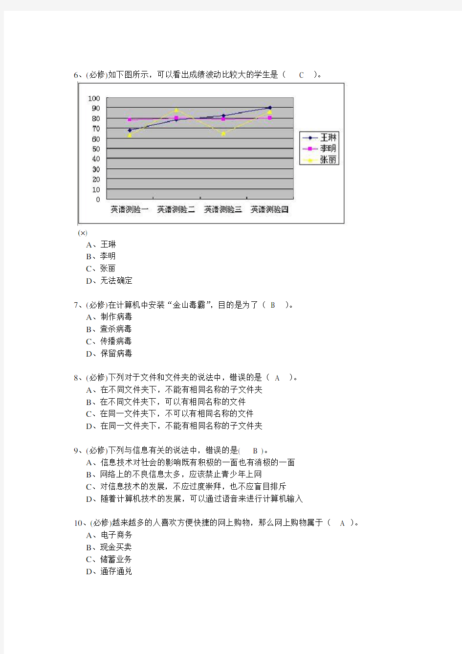 最新高中信息技术会考试题及答案8