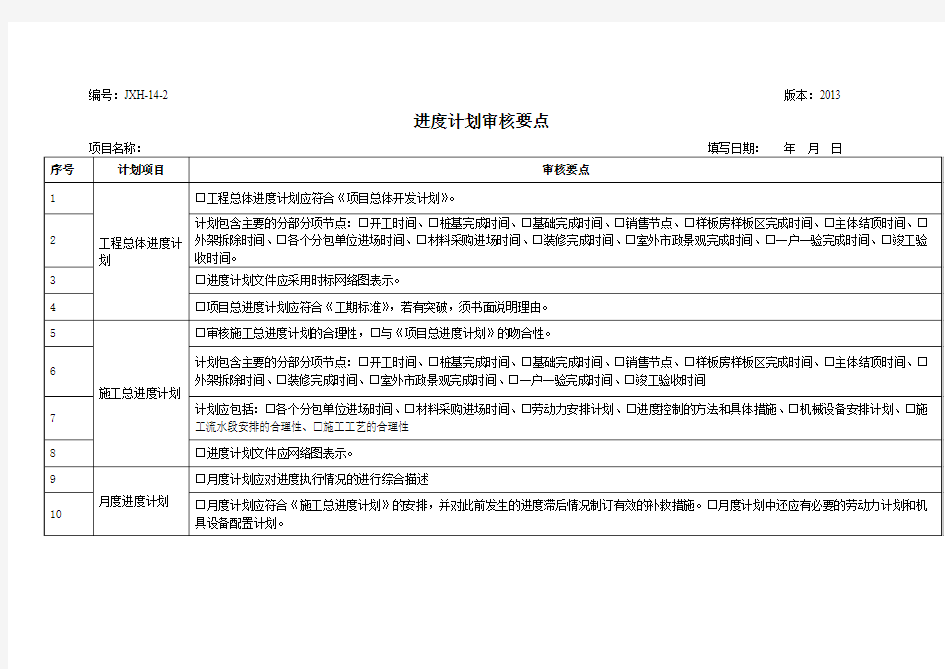 进度计划审核要点