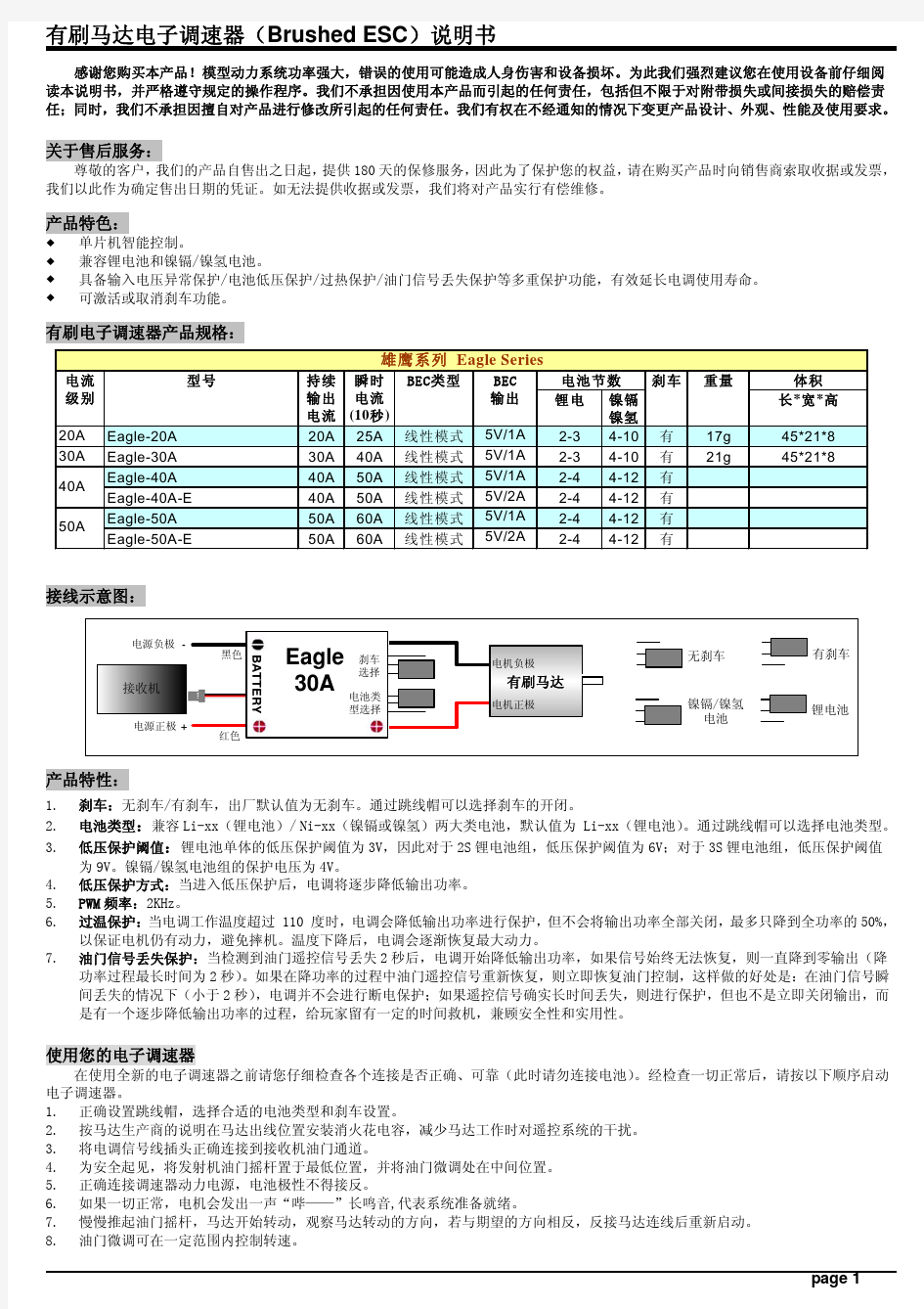 好盈有刷电调说明书