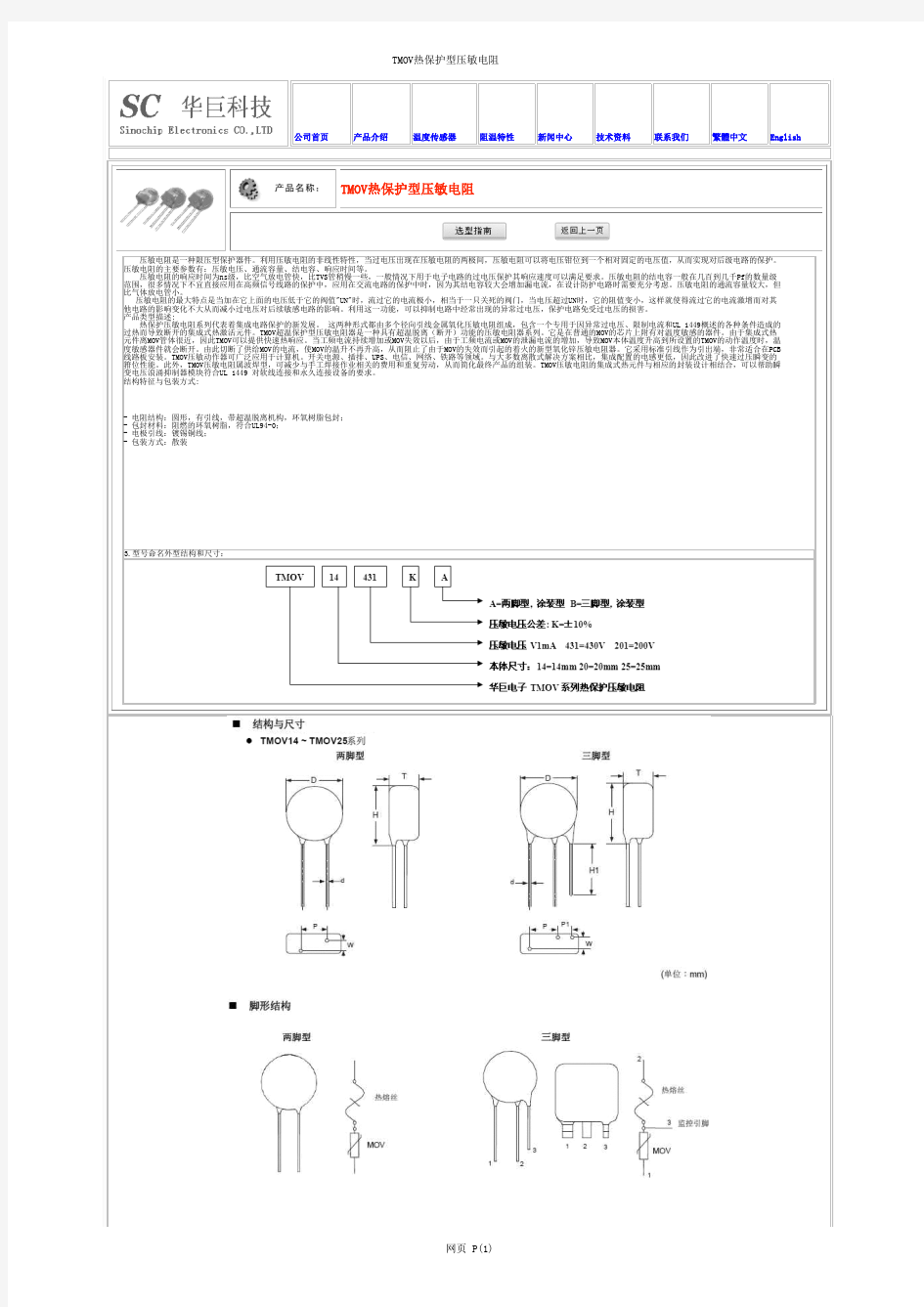 TMOV压敏电阻,TMOV热保护压敏电阻