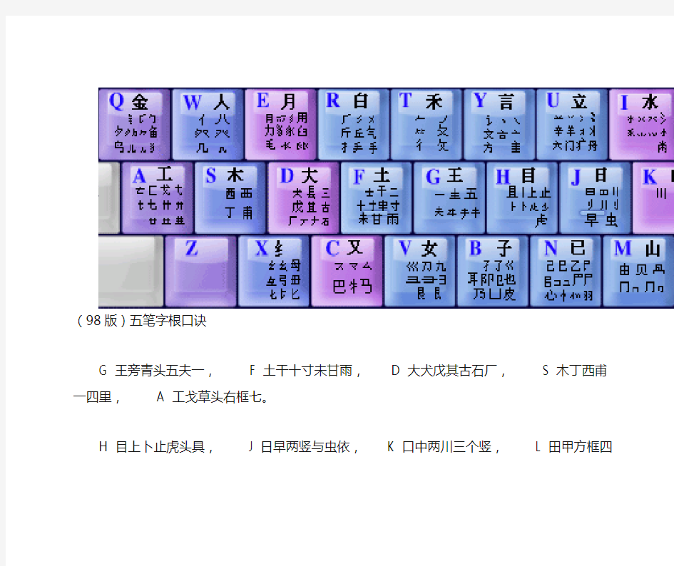 98版五笔字根及优缺点比较