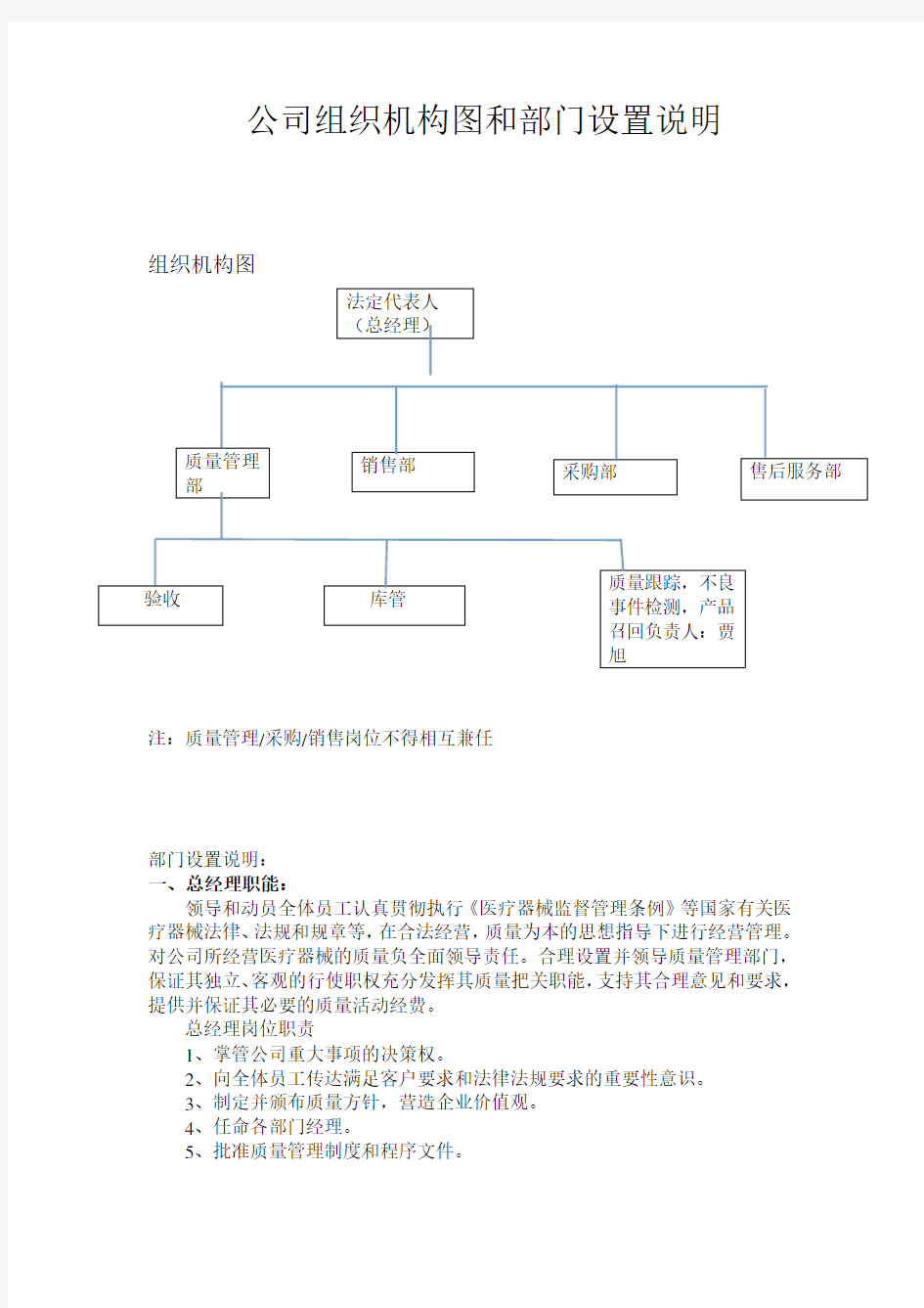 (完整版)企业组织机构和部门设置说明